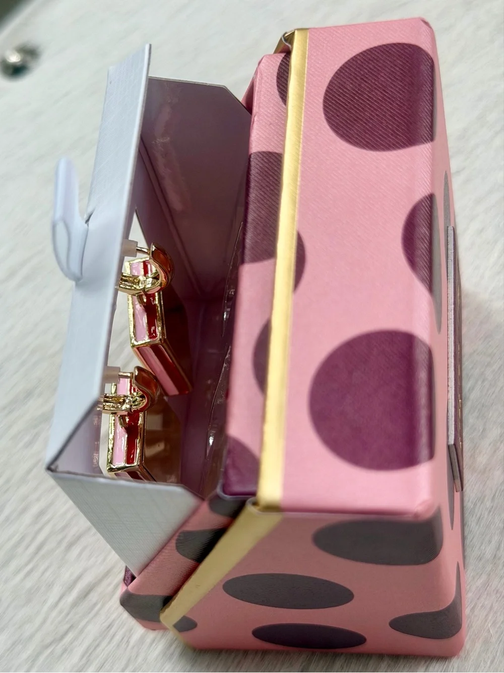 Piper K Mahjong Tile Huggie Drop Earrings Pink Enamel Gold Nickel Free Twee NIB